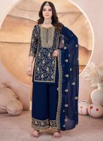 Geogette Blue Ceremonial Wear Embroidery Work Readymade Plazzo Suit